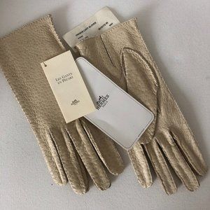 Rare Hermes "Uranus" Pécari Peccary Women's  Gloves Ivory Size 7 1/2 New